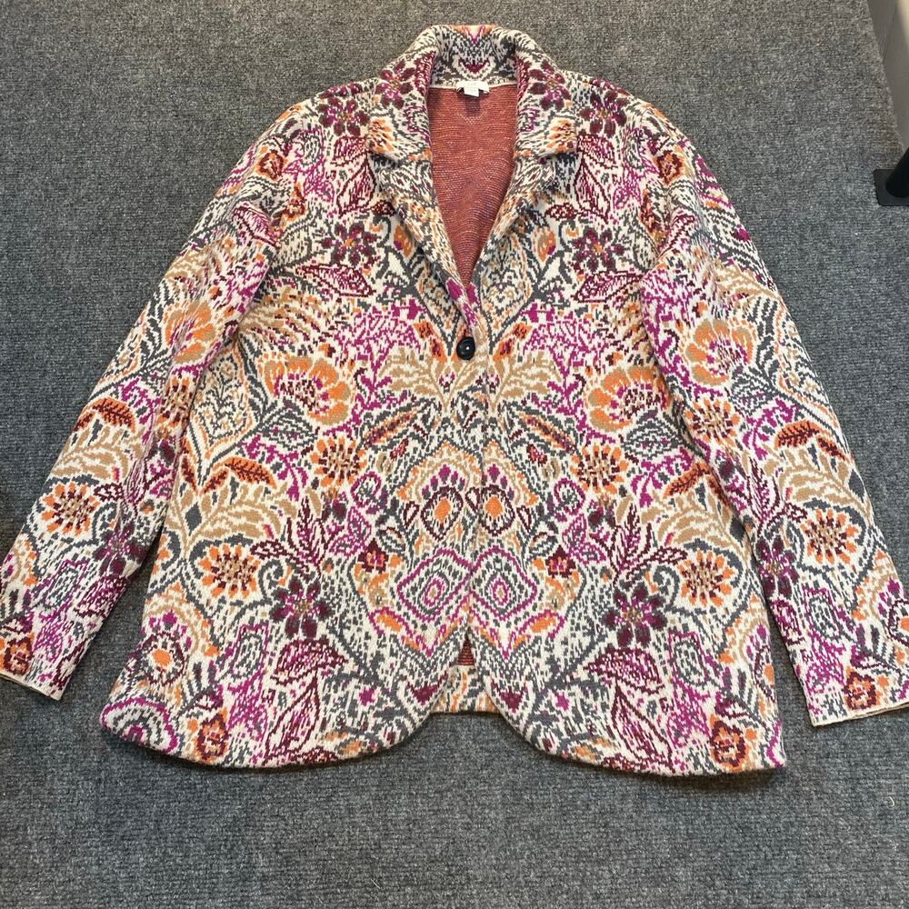J. Jill Floral Knit Jacquard One Button Sweater Blazer Jacket Womens Size Small